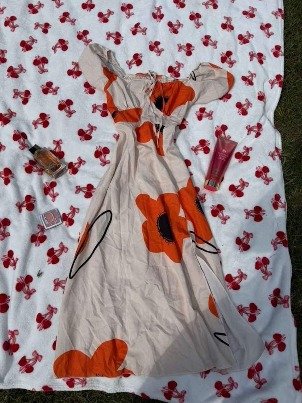 Girls' Orange Floral Tie-Front Cotton Dress